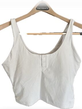 lululemon athletica White Ribbed Tank Top with Front Buttons